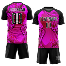 Load image into Gallery viewer, Custom Hot Pink Black-White Waves Sublimation Soccer Uniform Jersey