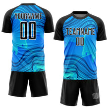 Load image into Gallery viewer, Custom Sky Blue Black-White Waves Sublimation Soccer Uniform Jersey