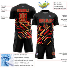 Load image into Gallery viewer, Custom Black Red-Old Gold Lines Sublimation Soccer Uniform Jersey