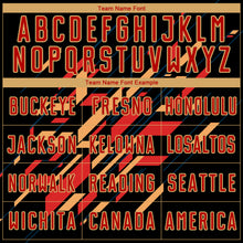 Load image into Gallery viewer, Custom Black Red-Old Gold Lines Sublimation Soccer Uniform Jersey