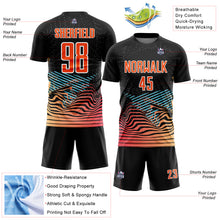 Load image into Gallery viewer, Custom Black Orange-White Lines Sublimation Soccer Uniform Jersey