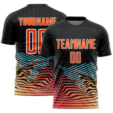 Load image into Gallery viewer, Custom Black Orange-White Lines Sublimation Soccer Uniform Jersey