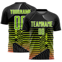 Load image into Gallery viewer, Custom Black Neon Green-White Lines Sublimation Soccer Uniform Jersey