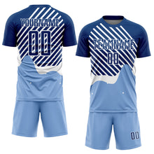 Load image into Gallery viewer, Custom Light Blue Royal-White Lines Sublimation Soccer Uniform Jersey