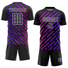 Load image into Gallery viewer, Custom Black Purple-Pink Lines Sublimation Soccer Uniform Jersey