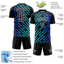 Load image into Gallery viewer, Custom Black Sky Blue-Royal Lines Sublimation Soccer Uniform Jersey