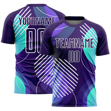 Load image into Gallery viewer, Custom Dark Purple White Geometric Shapes Sublimation Soccer Uniform Jersey