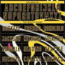 Load image into Gallery viewer, Custom Black Gold Fluid Shapes Sublimation Soccer Uniform Jersey