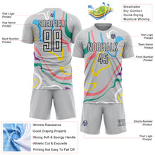 Load image into Gallery viewer, Custom Gray Black Fluid Shapes Sublimation Soccer Uniform Jersey