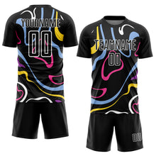 Load image into Gallery viewer, Custom Black White Fluid Shapes Sublimation Soccer Uniform Jersey