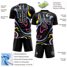 Load image into Gallery viewer, Custom Black White Fluid Shapes Sublimation Soccer Uniform Jersey