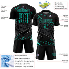 Load image into Gallery viewer, Custom Black Aqua Lines Sublimation Soccer Uniform Jersey
