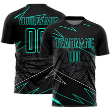 Load image into Gallery viewer, Custom Black Aqua Lines Sublimation Soccer Uniform Jersey