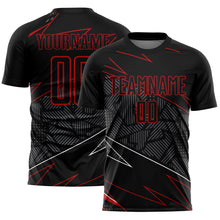 Load image into Gallery viewer, Custom Black Red Lines Sublimation Soccer Uniform Jersey