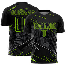 Load image into Gallery viewer, Custom Black Neon Green Lines Sublimation Soccer Uniform Jersey