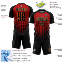 Load image into Gallery viewer, Custom Black Red-Old Gold Lines Sublimation Soccer Uniform Jersey