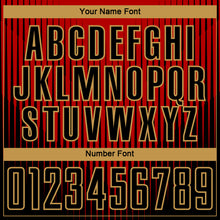 Load image into Gallery viewer, Custom Black Red-Old Gold Lines Sublimation Soccer Uniform Jersey