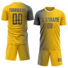 Load image into Gallery viewer, Custom Yellow Steel Gray Lines Sublimation Soccer Uniform Jersey