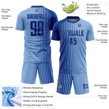 Load image into Gallery viewer, Custom Light Blue Royal Lines Sublimation Soccer Uniform Jersey