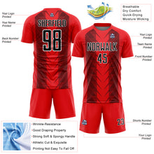 Load image into Gallery viewer, Custom Fire Red Black-White Lines Sublimation Soccer Uniform Jersey