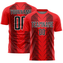 Load image into Gallery viewer, Custom Fire Red Black-White Lines Sublimation Soccer Uniform Jersey