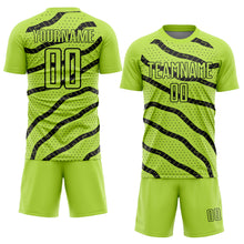 Load image into Gallery viewer, Custom Neon Green Black Lines And Dots Sublimation Soccer Uniform Jersey