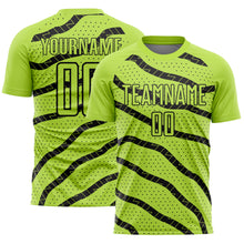 Load image into Gallery viewer, Custom Neon Green Black Lines And Dots Sublimation Soccer Uniform Jersey