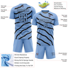 Load image into Gallery viewer, Custom Light Blue Black Lines And Dots Sublimation Soccer Uniform Jersey