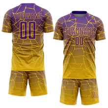 Load image into Gallery viewer, Custom Gold Purple Lines Sublimation Soccer Uniform Jersey
