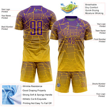Load image into Gallery viewer, Custom Gold Purple Lines Sublimation Soccer Uniform Jersey