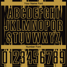 Load image into Gallery viewer, Custom Black Old Gold Abstract Stripes Sublimation Soccer Uniform Jersey