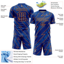 Load image into Gallery viewer, Custom Royal Bay Orange Lightning Sublimation Soccer Uniform Jersey