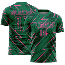 Load image into Gallery viewer, Custom Kelly Green Pink Lightning Sublimation Soccer Uniform Jersey