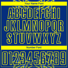 Load image into Gallery viewer, Custom Royal Neon Yellow Geometric Shapes Sublimation Soccer Uniform Jersey