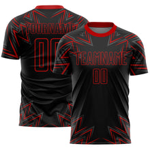 Load image into Gallery viewer, Custom Black Red Geometric Shapes Sublimation Soccer Uniform Jersey