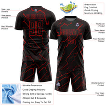 Load image into Gallery viewer, Custom Black Red Lightning Sublimation Soccer Uniform Jersey
