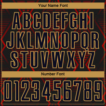 Load image into Gallery viewer, Custom Black Red-Old Gold Geometric Shapes Sublimation Soccer Uniform Jersey