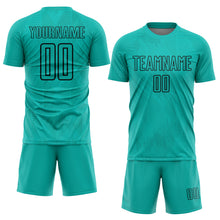 Load image into Gallery viewer, Custom Aqua Black Geometric Shapes Sublimation Soccer Uniform Jersey