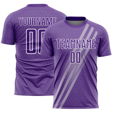 Load image into Gallery viewer, Custom Purple White Diagonal Lines Sublimation Soccer Uniform Jersey