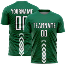 Load image into Gallery viewer, Custom Kelly Green White-Black Arrow Shapes Sublimation Soccer Uniform Jersey