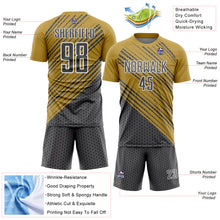 Load image into Gallery viewer, Custom Old Gold Steel Gray White Diagonal Lines Sublimation Soccer Uniform Jersey