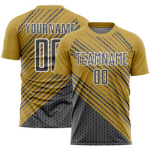 Load image into Gallery viewer, Custom Old Gold Steel Gray White Diagonal Lines Sublimation Soccer Uniform Jersey