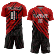 Load image into Gallery viewer, Custom Red Black-White Diagonal Lines Sublimation Soccer Uniform Jersey