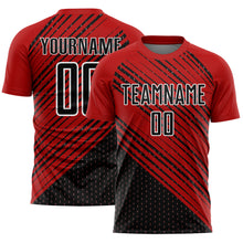 Load image into Gallery viewer, Custom Red Black-White Diagonal Lines Sublimation Soccer Uniform Jersey