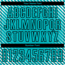 Load image into Gallery viewer, Custom Aqua Black Diagonal Lines Sublimation Soccer Uniform Jersey