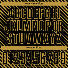 Load image into Gallery viewer, Custom Black Old Gold Diagonal Lines Sublimation Soccer Uniform Jersey