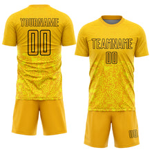 Load image into Gallery viewer, Custom Gold Black Geometric Shapes Sublimation Soccer Uniform Jersey
