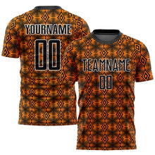 Load image into Gallery viewer, Custom Orange Black-White Geometric Shapes Sublimation Soccer Uniform Jersey