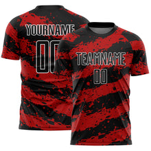 Load image into Gallery viewer, Custom Black Red-White Splash Sublimation Soccer Uniform Jersey