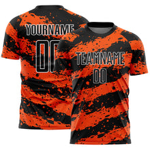 Load image into Gallery viewer, Custom Black Orange-White Splash Sublimation Soccer Uniform Jersey